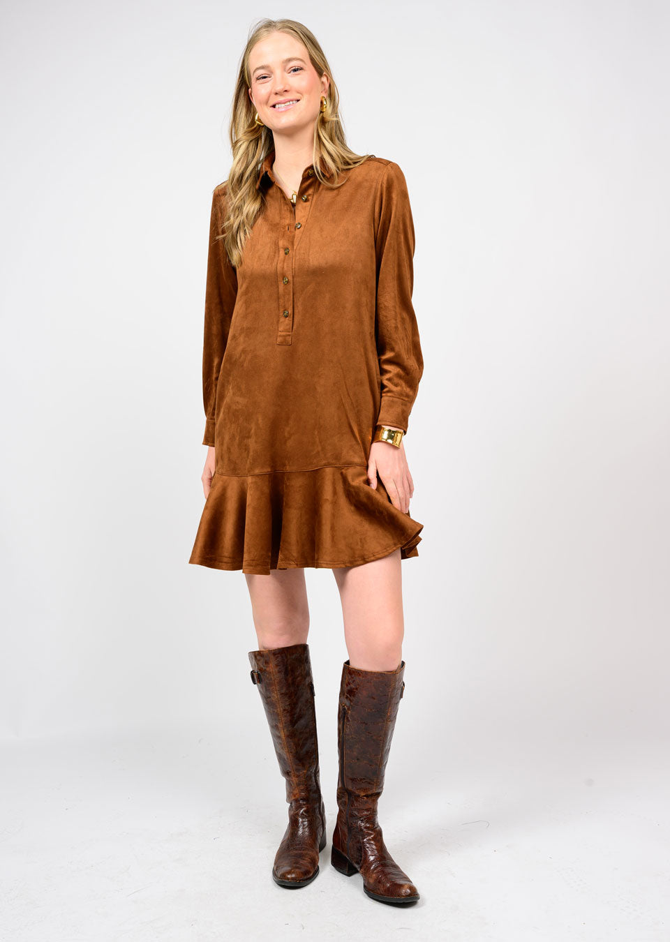 uncle frank suede swing dress in chestnut