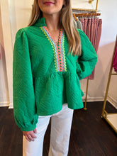 Load image into Gallery viewer, ellie textured trim peplum top in green