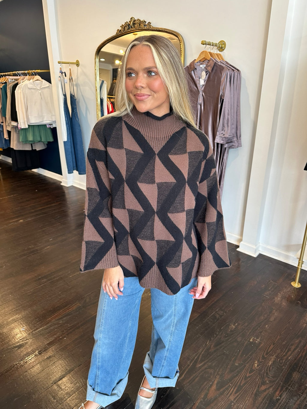 deluc troy turtleneck sweater in chocolate