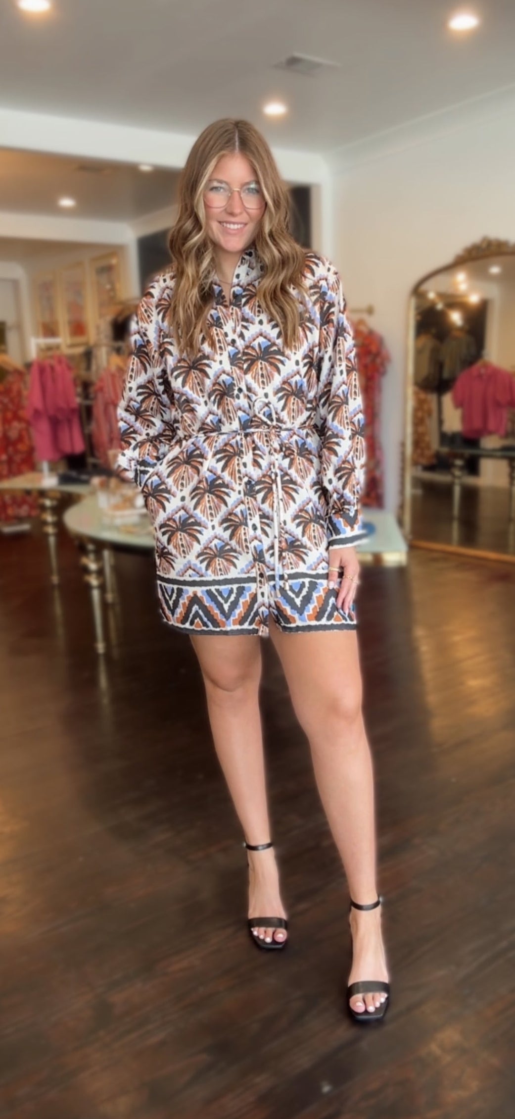 joy joy diamond palm shirt dress