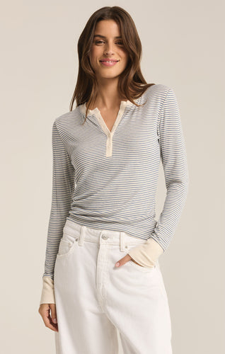 z supply scarlett stripe rib henley in sea salt