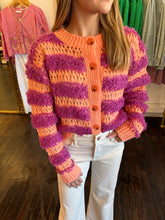 Load image into Gallery viewer, roxie stripe cardigan in tangerine and fuchsia