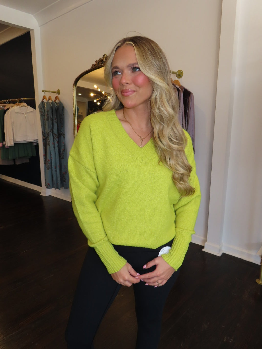 dex v-neck sweater in limelight