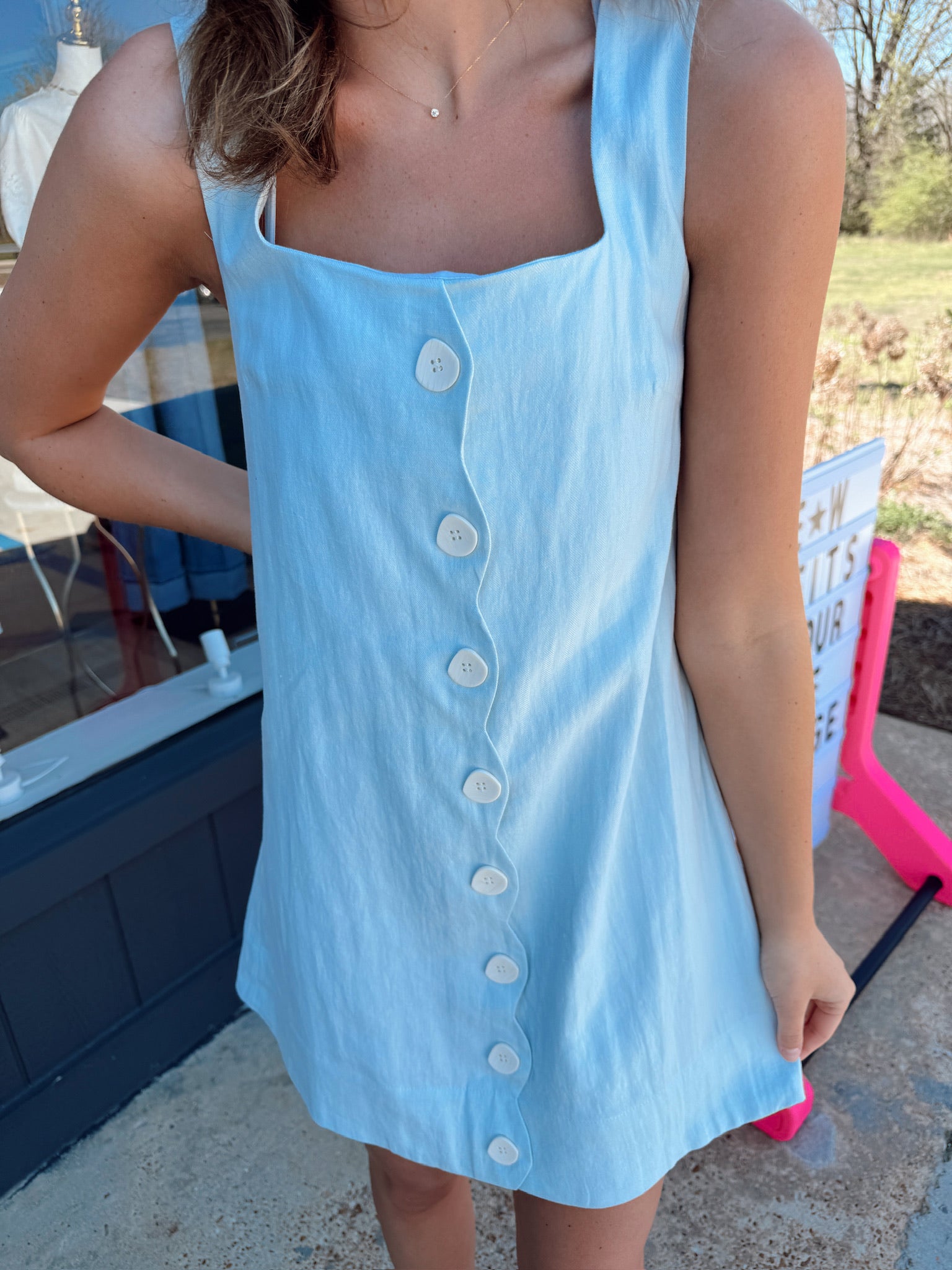 a.ren celine mini dress in sky blue