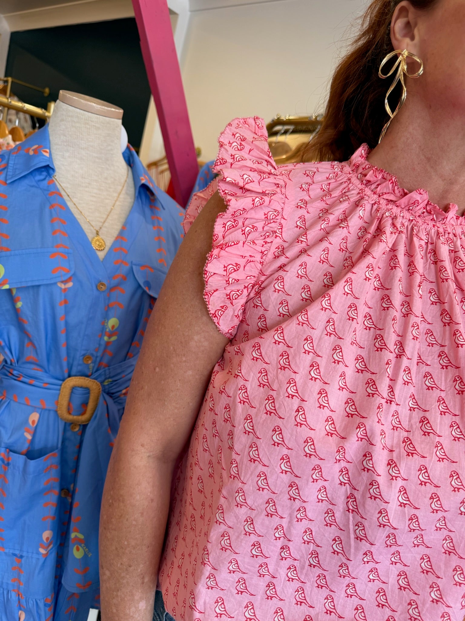 ivy jane birds on the bock top in pink