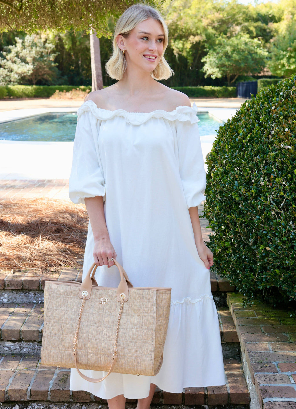 Caroline Hill Melissa Tote Bag in Natural Quilted