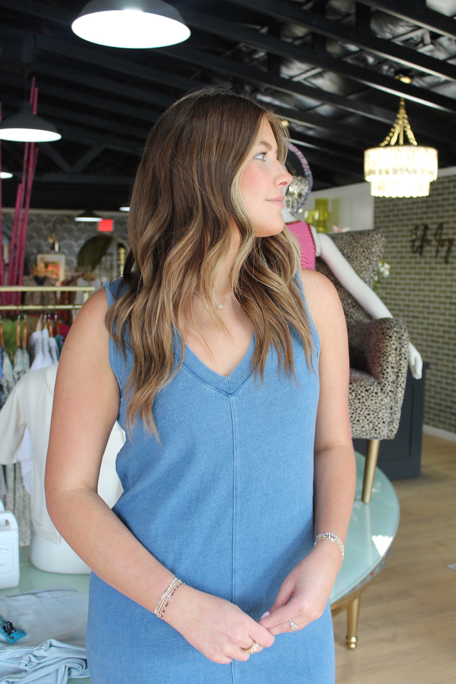 z supply palisades jersey denim dress in vintage indigo