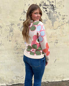 THML flower knit sweater in orange and pink combo