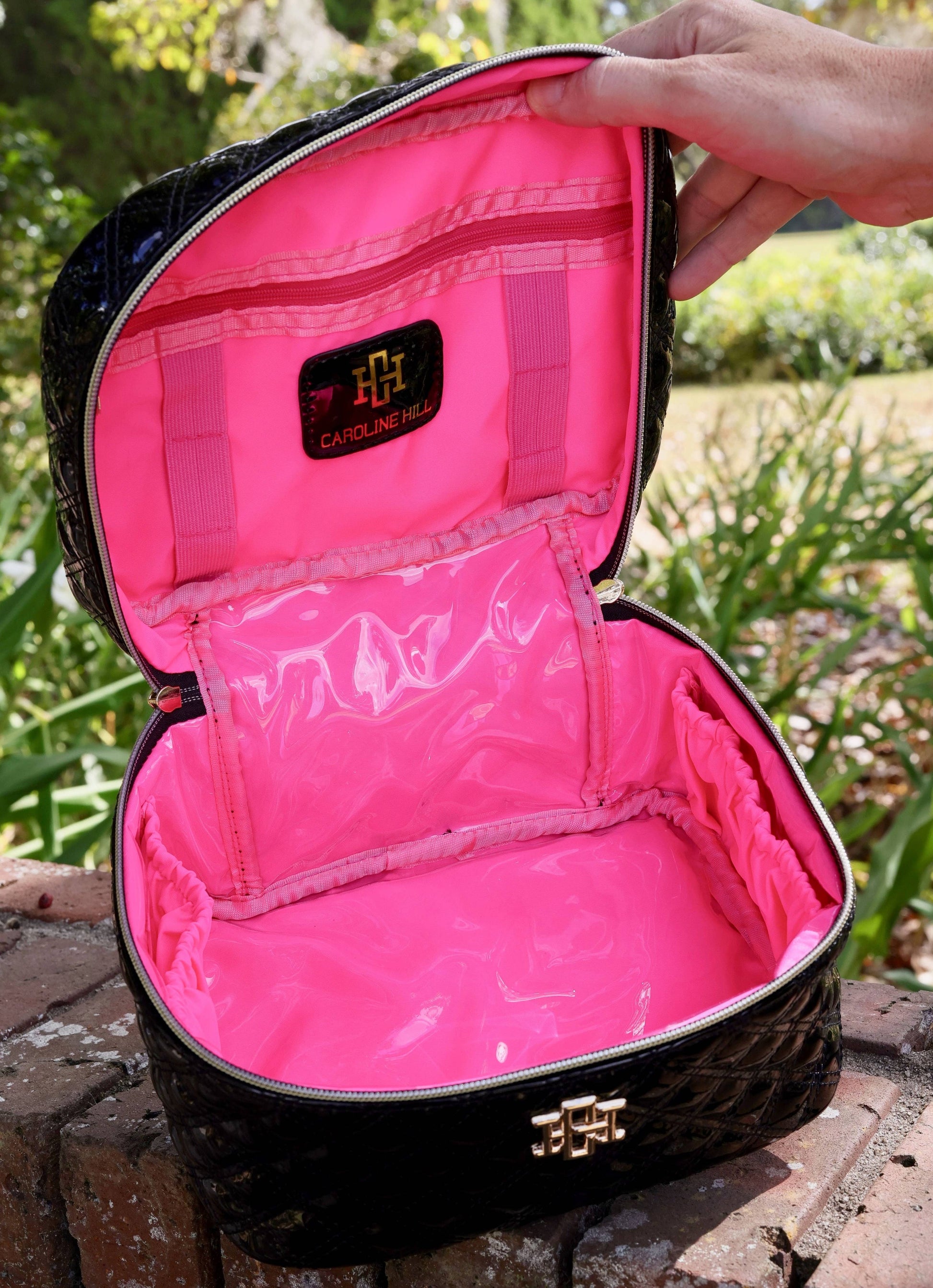 Caroline Hill Hampton Train Case in Black Patent