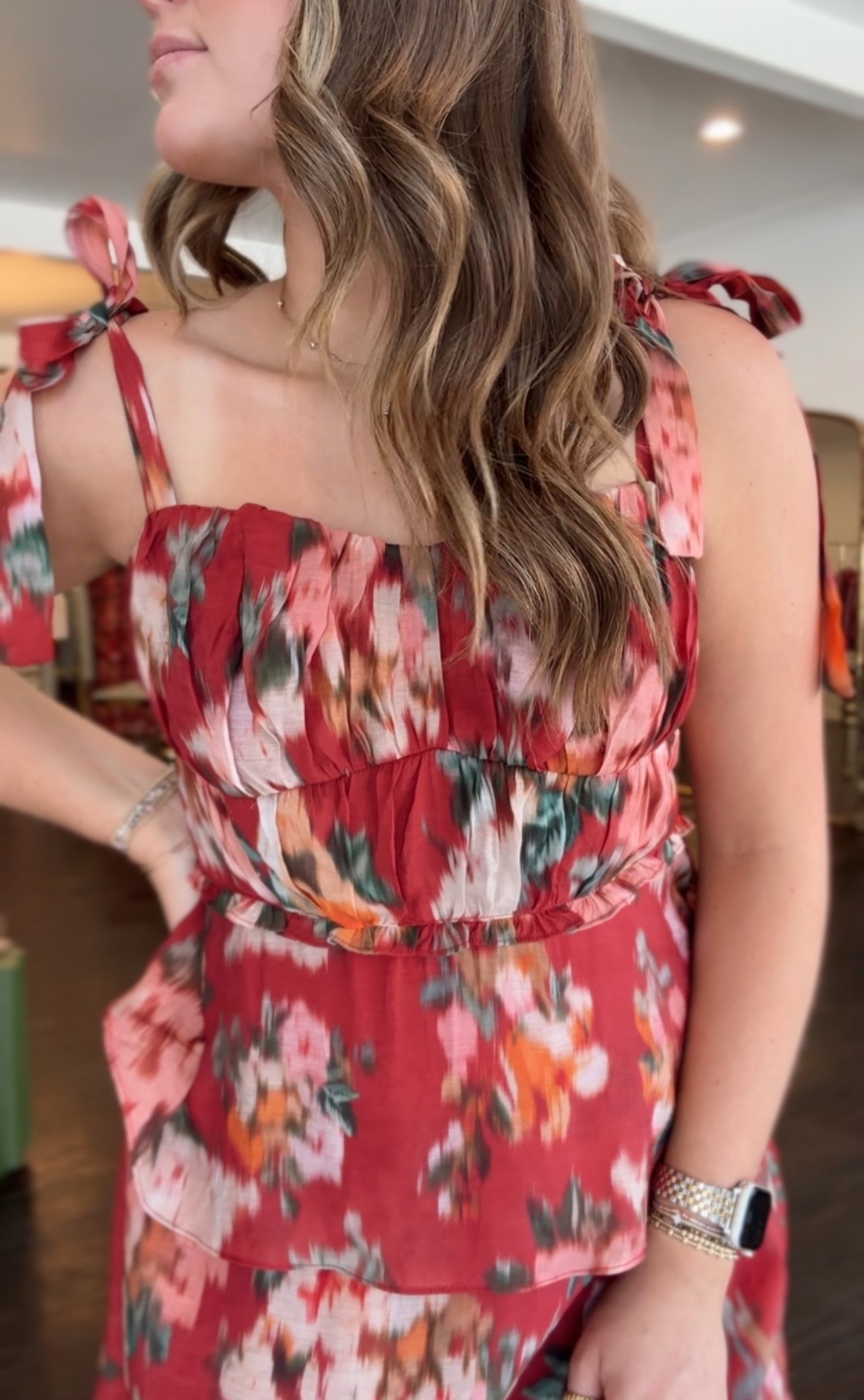 astr mellorie dress in red floral