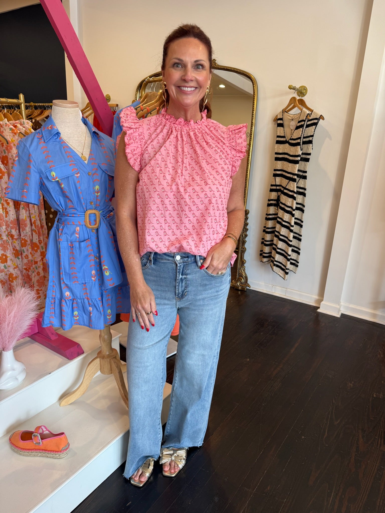 ivy jane birds on the bock top in pink