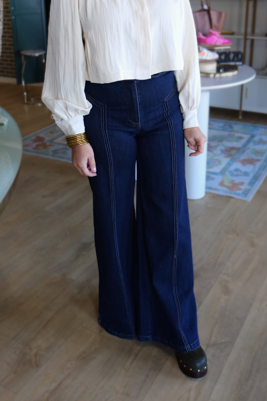 fate high wasted wide leg jean in dark denim