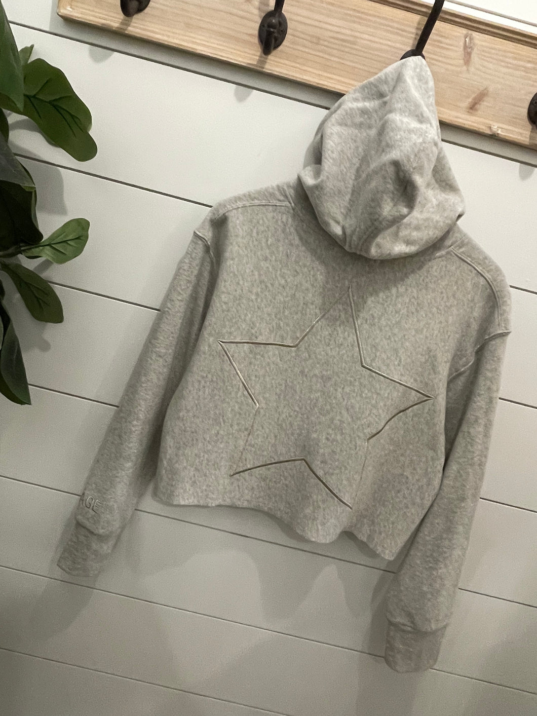 vintage havana metallic trim burnout cropped hoodie with star embroidery in heather grey