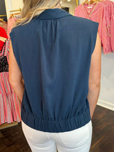 Load image into Gallery viewer, liverpool sleeveless cropped shirt in dark navy