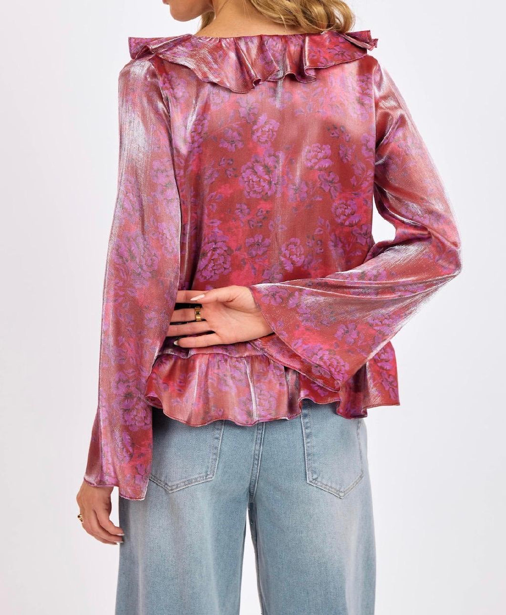 sage the label floral glow top in red