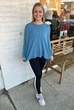 Load image into Gallery viewer, karlie solid novelty crew sweater in blue