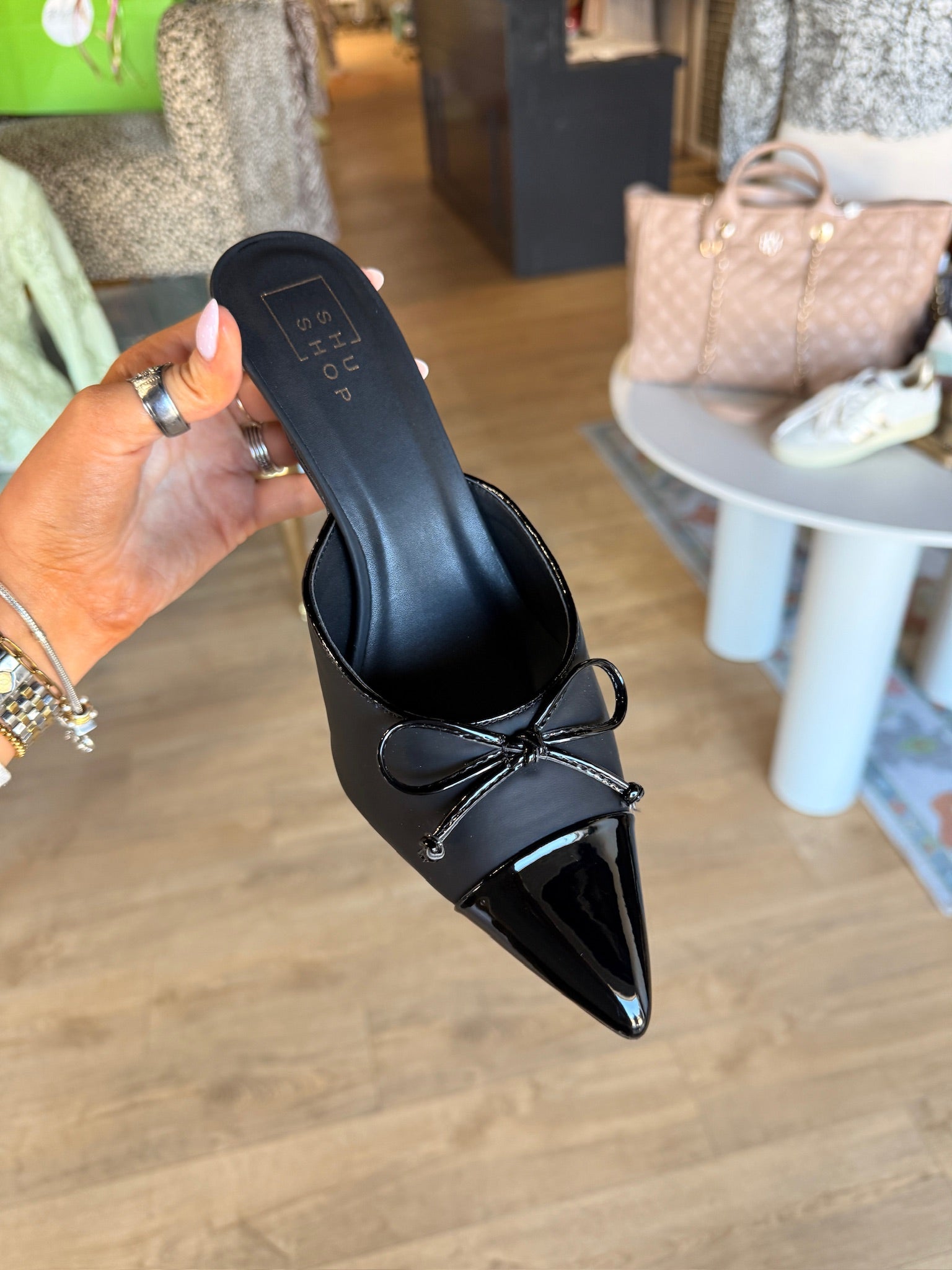 shu shop naomi black satin mule