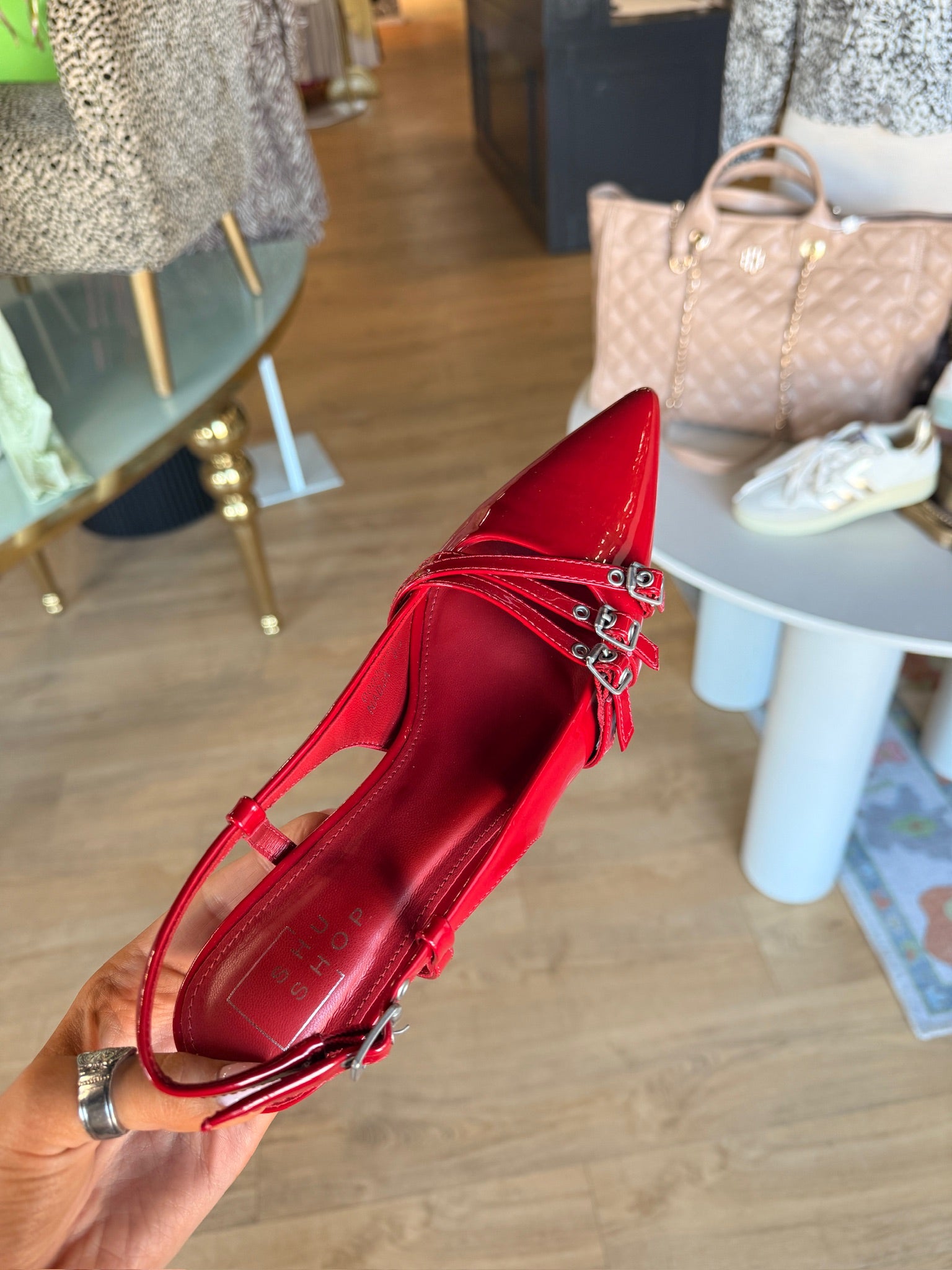shu shop nadj kitten heel in red patent
