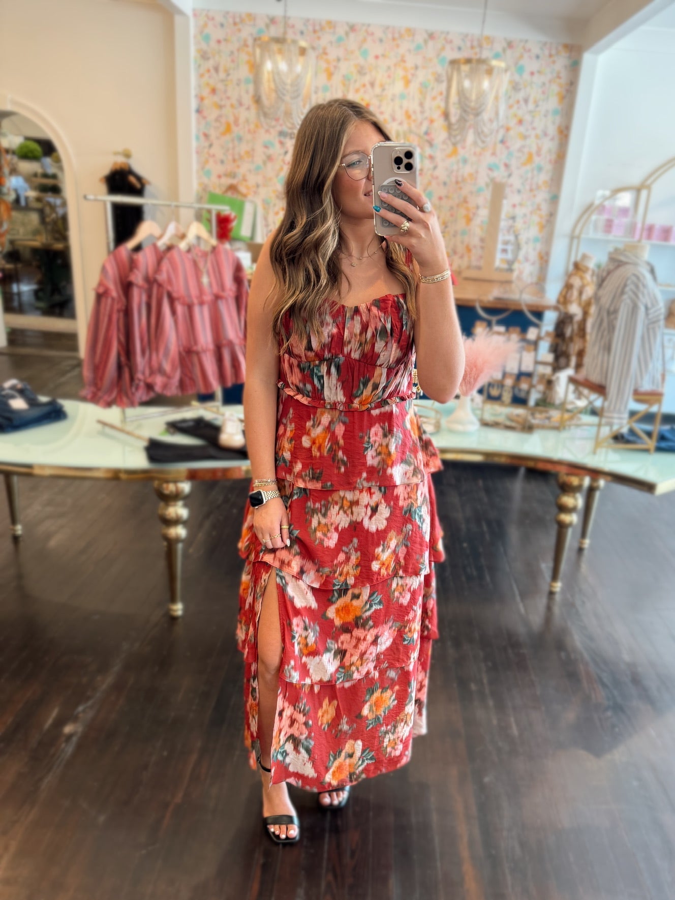 astr mellorie dress in red floral