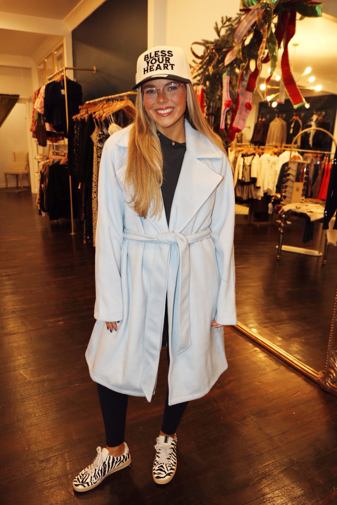 mystee lapel collar robe coat in blue breeze