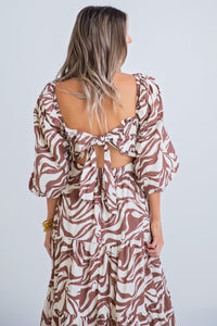 karlie zebra puff sleeve smock top maxi