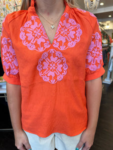 thml kate embroidery top in orange