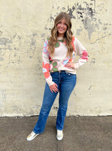 Load image into Gallery viewer, THML flower knit sweater in orange and pink combo