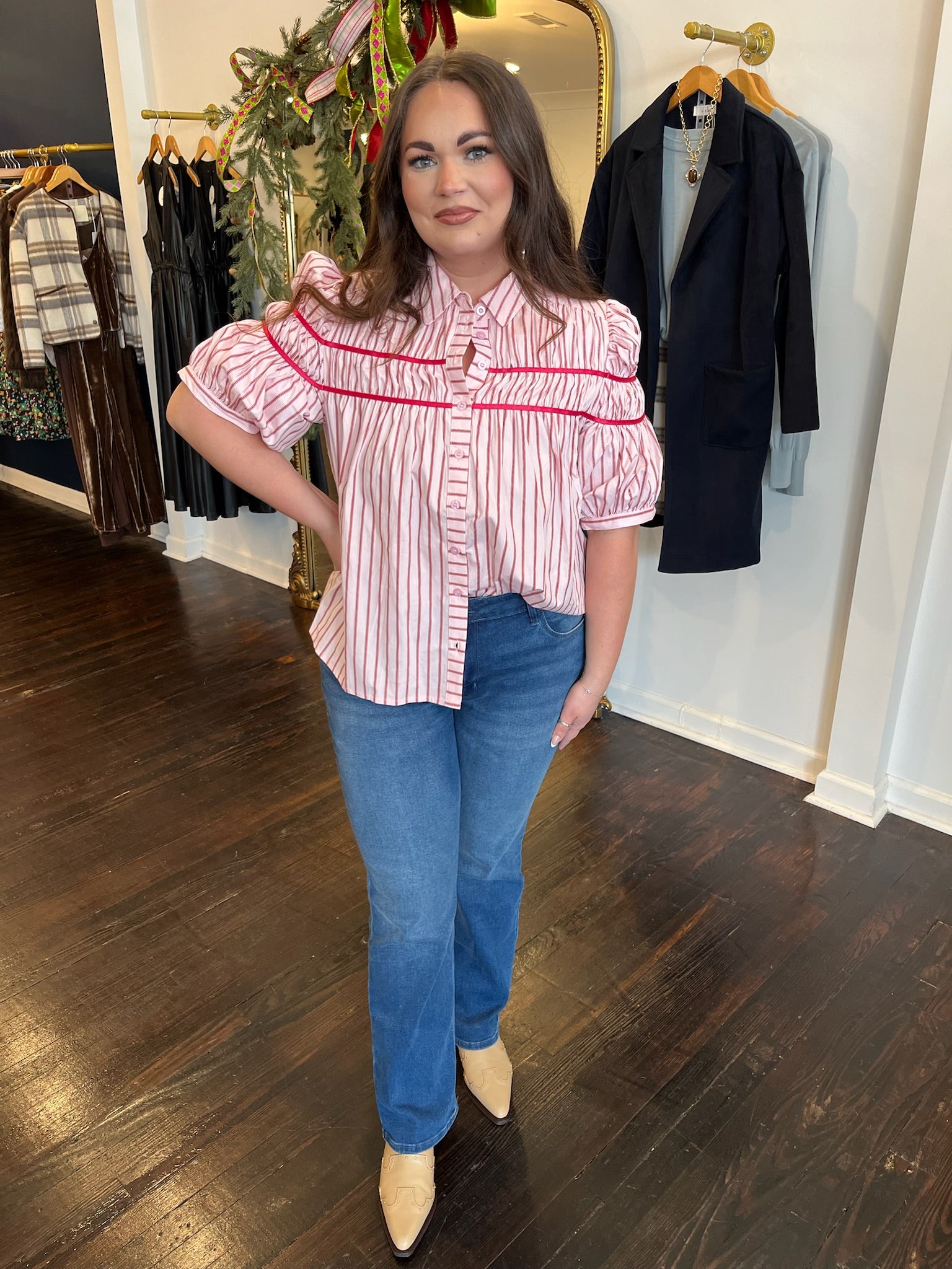 karlie stripe button down shirt