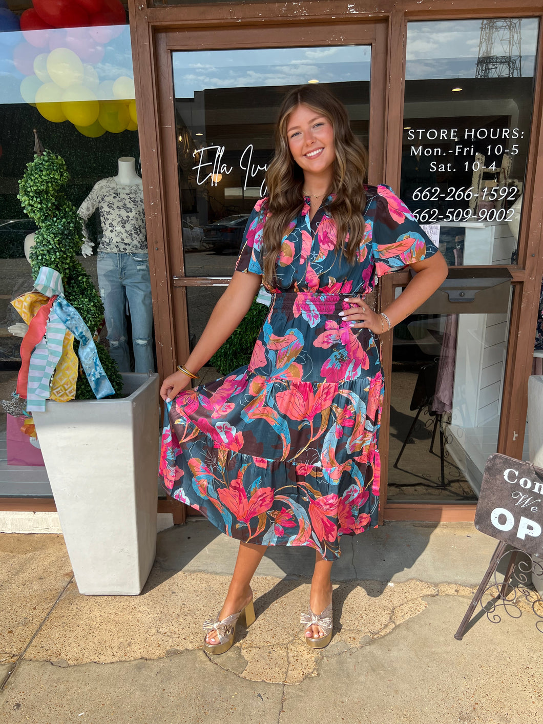 THML floral tiered maxi dress in teal