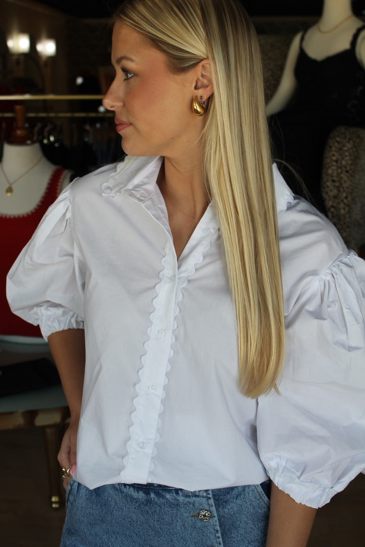 karlie solid poplin tic rac trim top