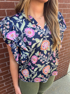 thml flutter sleeve top in floral