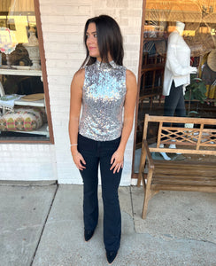 deluc sequined top in silver