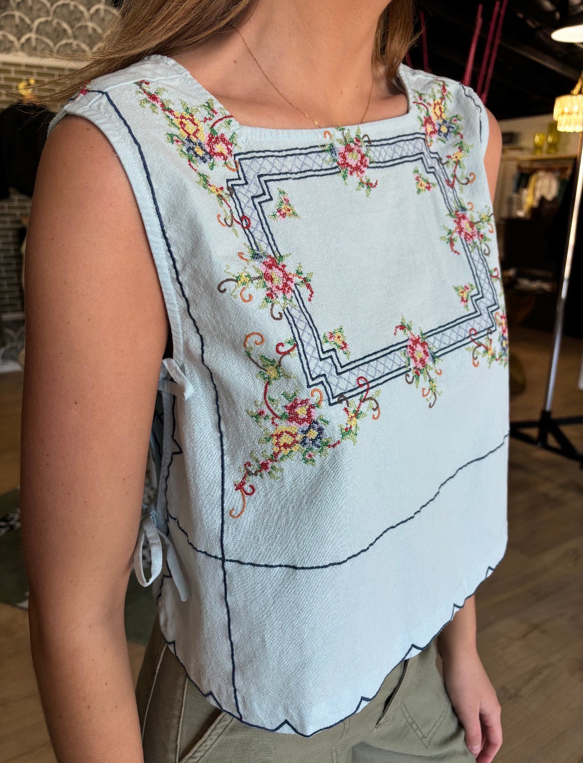 free people garden wall top in blue combo