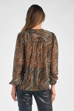 Load image into Gallery viewer, elan brown paisley long-sleeved blouse