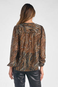 elan brown paisley long-sleeved blouse