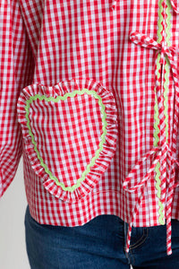 karlie vintage check ric rac heart tie top