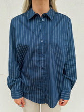 Load image into Gallery viewer, liverpool classic fit button front top in navy pin stripe