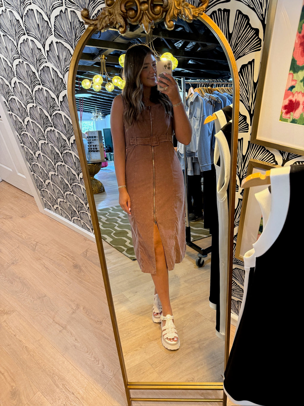 sadie and sage get like this midi dress in washed brown