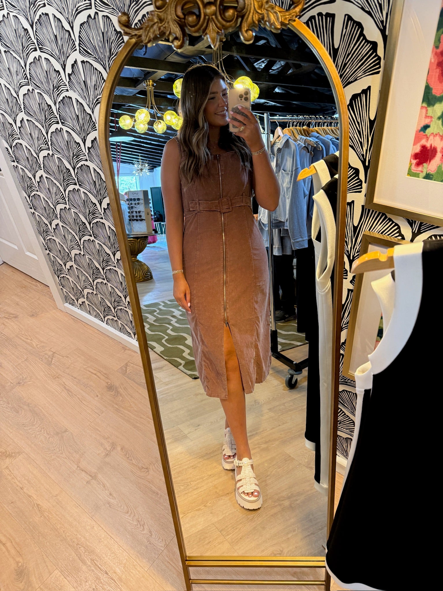 sadie and sage get like this midi dress in washed brown