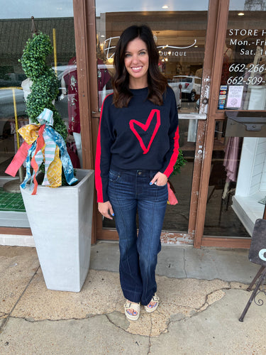 six fifty lottie striped heart sweater in navy