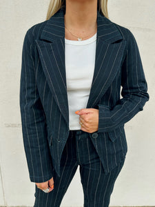 liverpool notch collar blazer in lapis indigo stripe