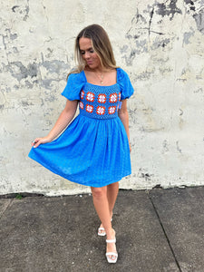 karlie crochet trimmed dress in blue