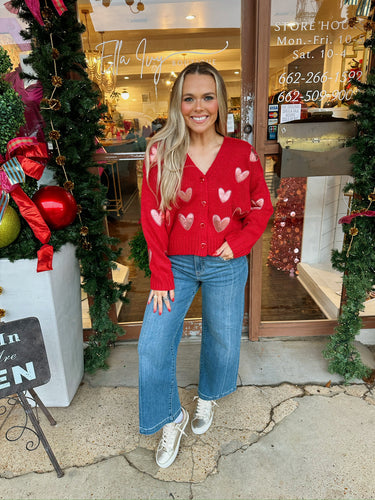 ivy jane heart felt cardigan in red