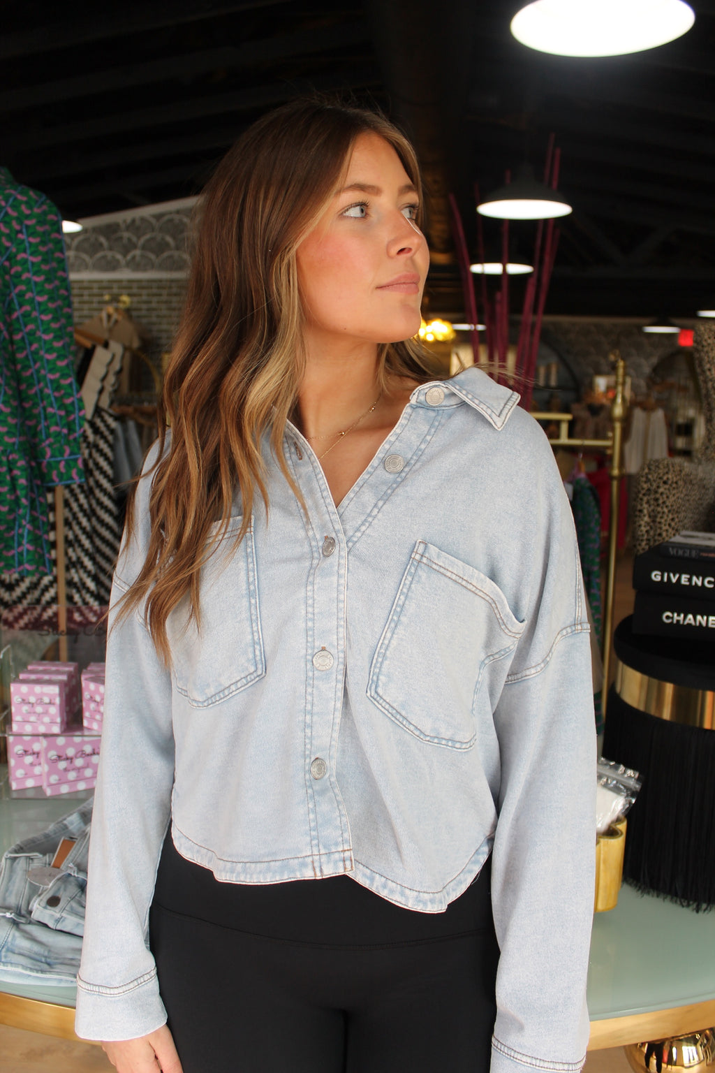 z supply all day cropped knit denim jacket in washed indigo