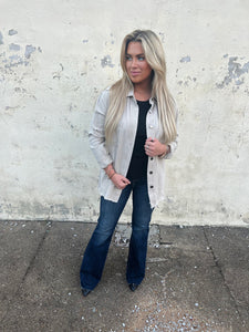 ally shirt jacket in taupe