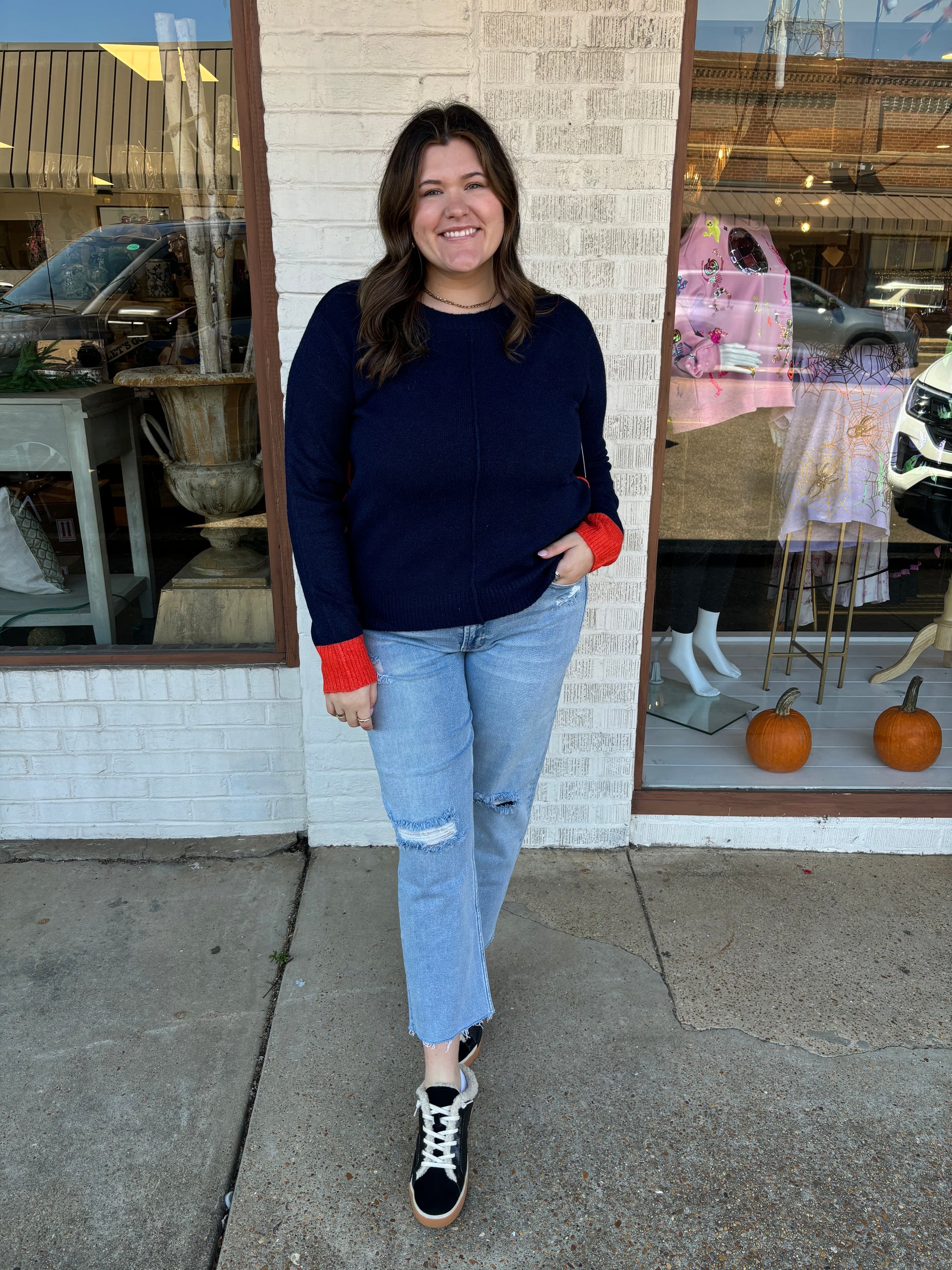 six fifty kerri top in navy & orange