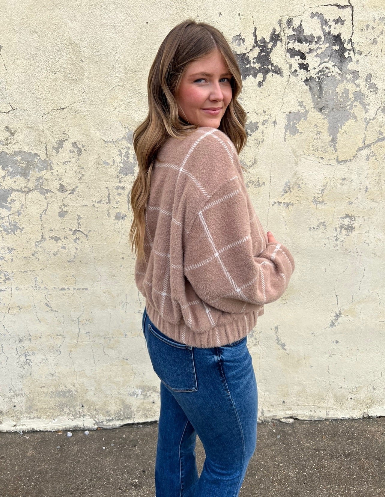 z supply lex plaid jacket in heather taupe
