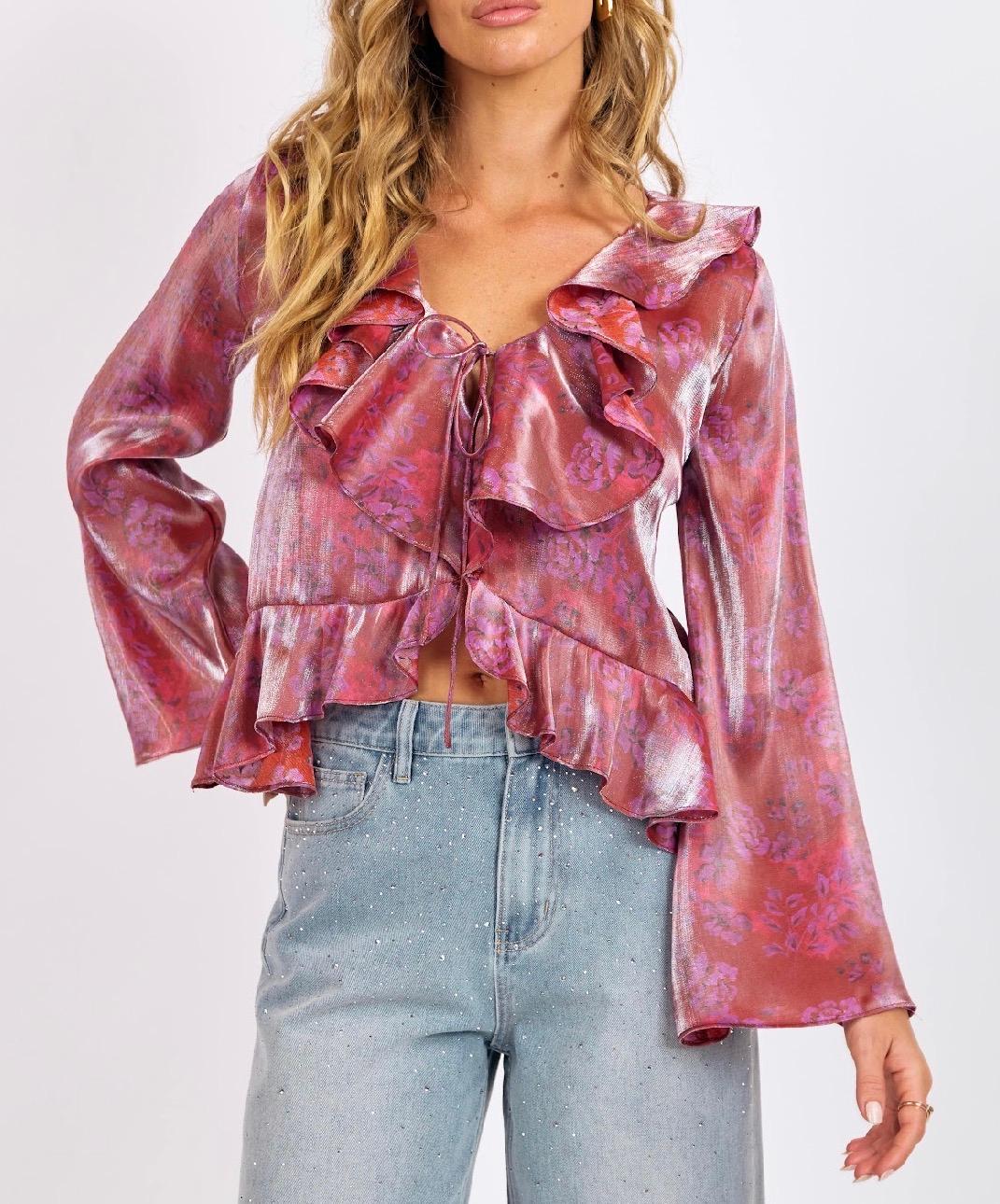 sage the label floral glow top in red