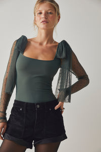 free people tongue tied bodysuit in green gables