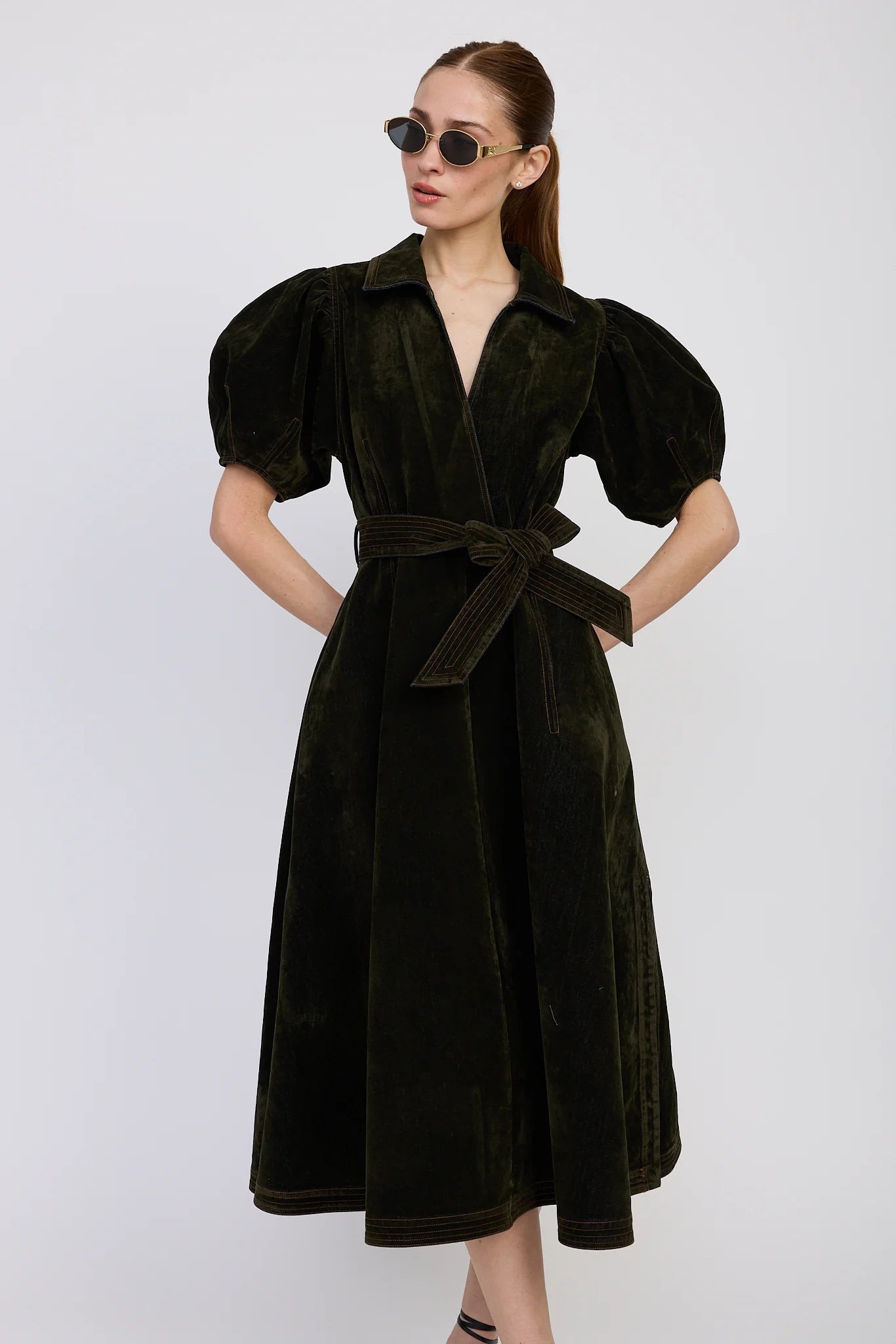 en saison julien midi dress in olive